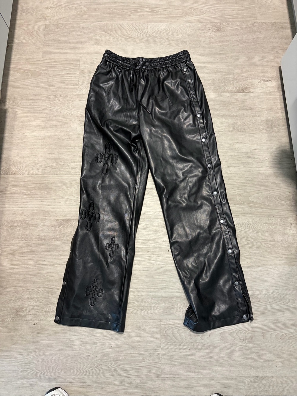 OVO women Black Faux Leather Snap-Front Track Pants